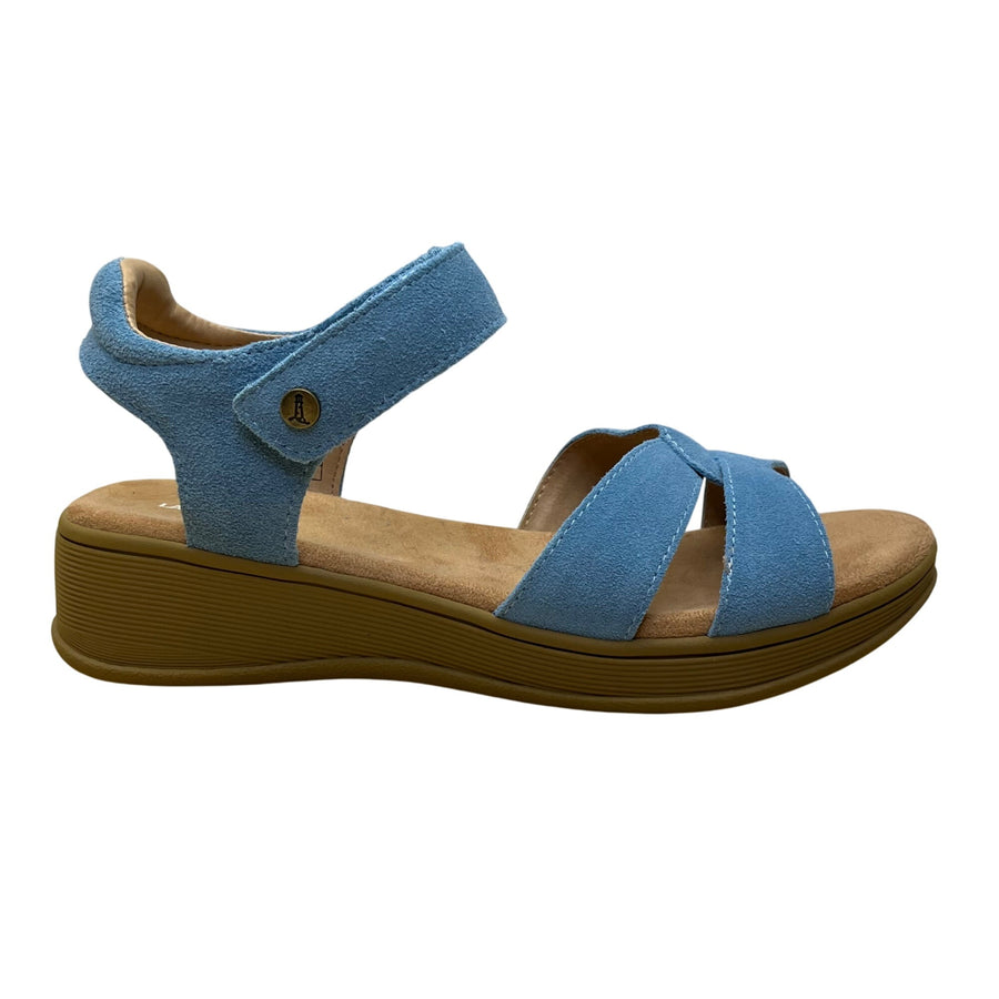 Lands End Women’s Blue Faux Suede Open Toe Adjustable Strap Wedge Sandals Size 7B