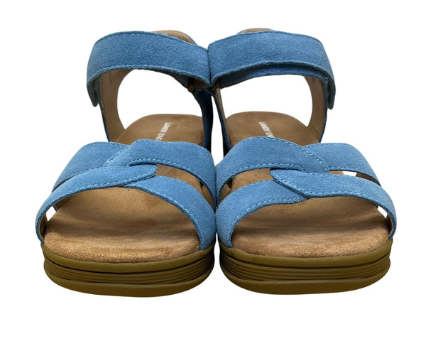 Lands End Women’s Blue Faux Suede Open-Toe Adjustable Strap Wedge Sandals Sz 7B