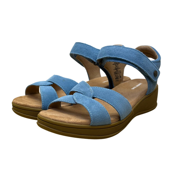 Lands End Women’s Blue Faux Suede Open-Toe Adjustable Strap Wedge Sandals Sz 7B