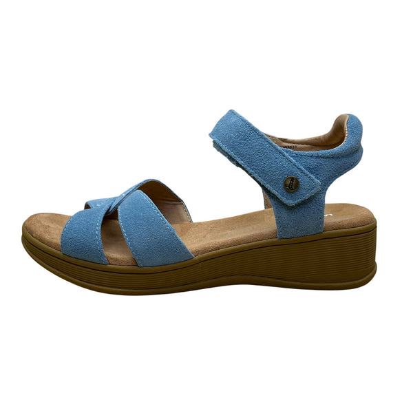 Lands End Women’s Blue Faux Suede Open-Toe Adjustable Strap Wedge Sandals Sz 7B