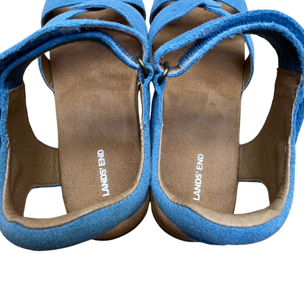 Lands End Women’s Blue Faux Suede Open-Toe Adjustable Strap Wedge Sandals Sz 7B