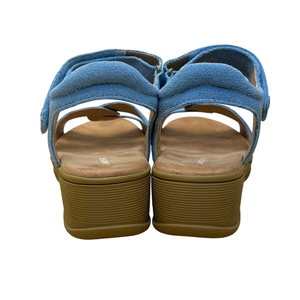 Lands End Women’s Blue Faux Suede Open-Toe Adjustable Strap Wedge Sandals Sz 7B