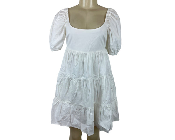 NIA Womens White Puffy Sleeve Tiered Mini Dress Size XS- New