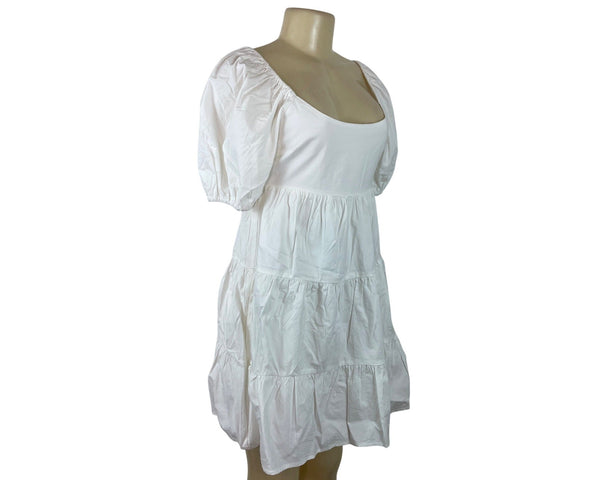 NIA Womens White Puffy Sleeve Tiered Mini Dress Size XS- New