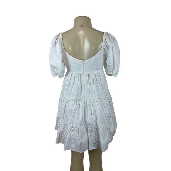NIA Womens White Puffy Sleeve Tiered Mini Dress Size XS- New