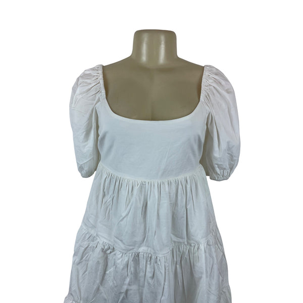NIA Womens White Puffy Sleeve Tiered Mini Dress Size XS- New