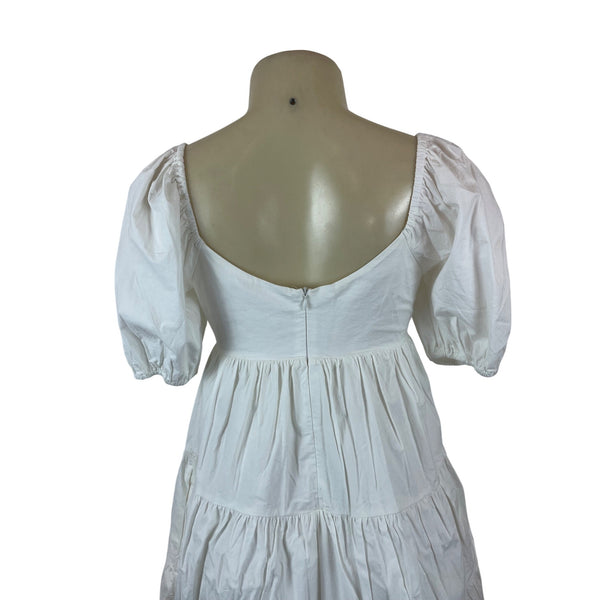 NIA Womens White Puffy Sleeve Tiered Mini Dress Size XS- New