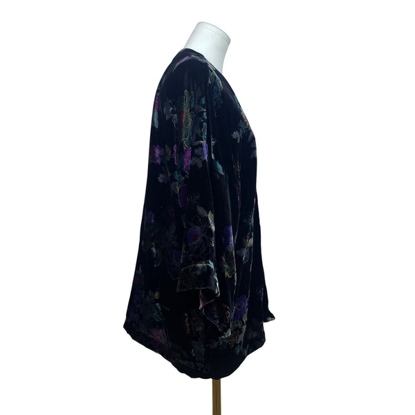Loft Womens Black Velvet Floral Open Front Cardigan Size M/L