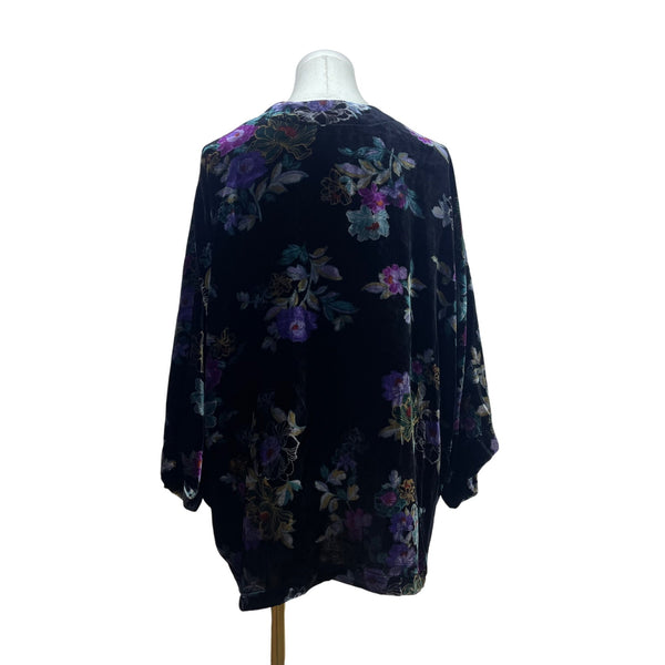 Loft Womens Black Velvet Floral Open Front Cardigan Size M/L