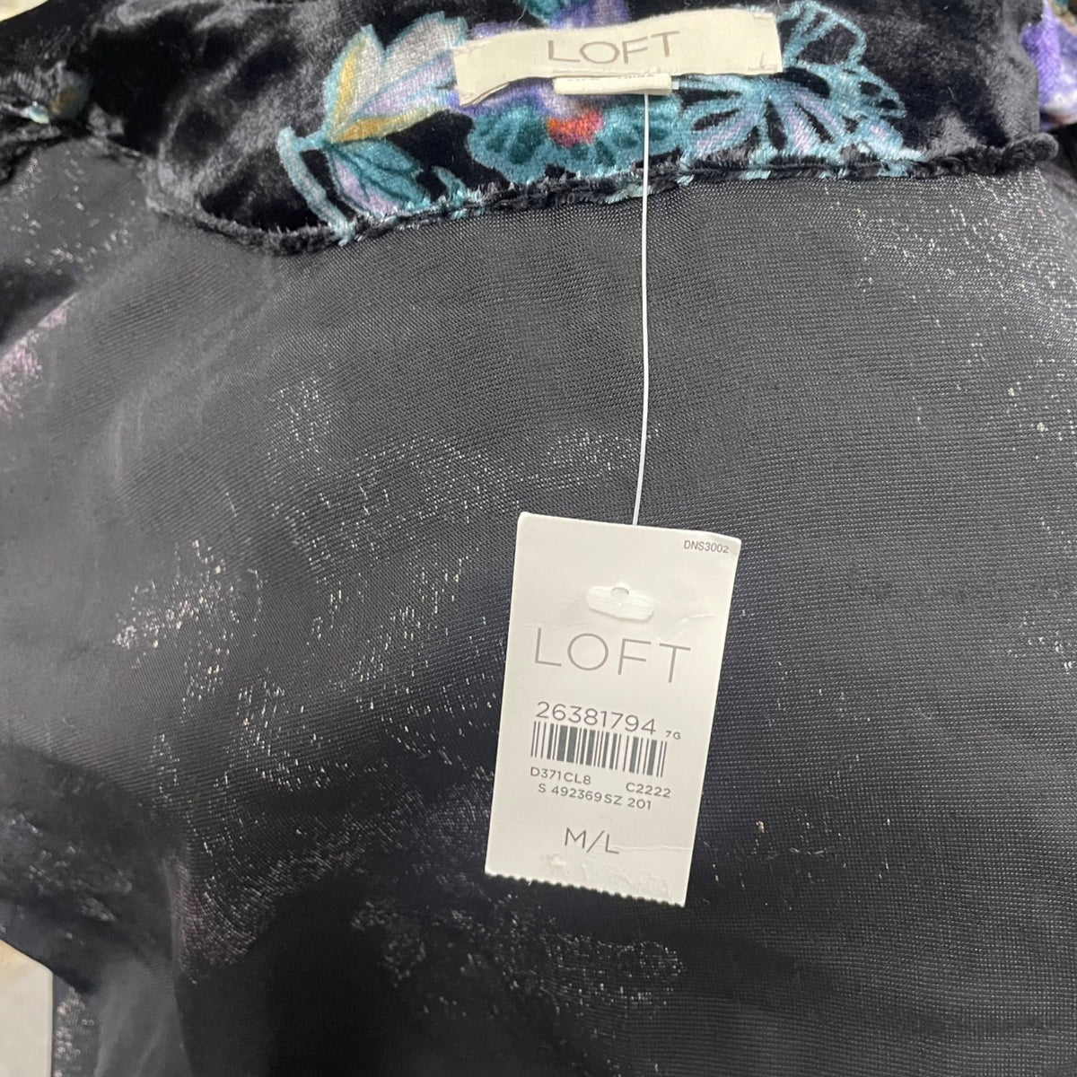 Loft Womens Black Velvet Floral Open Front Cardigan Size M/L