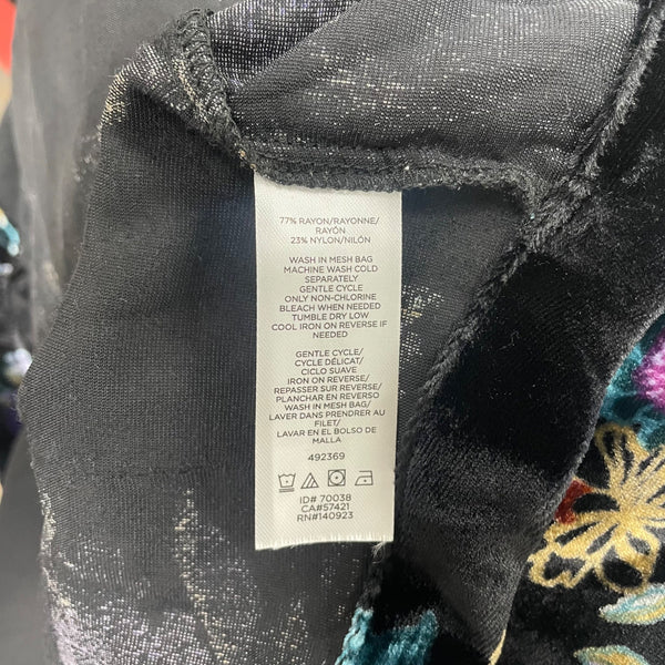 Loft Womens Black Velvet Floral Open Front Cardigan Size M/L