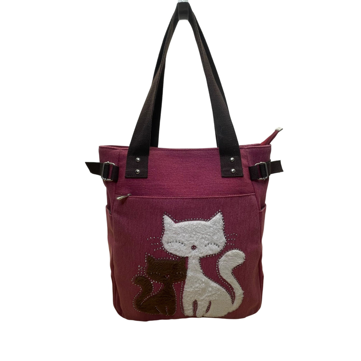 Kaukko Women’s Purple Canvas With Cat Design & Side Adjustable Straps Tote Bag