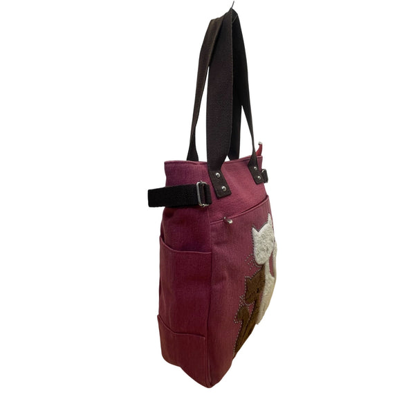 Kaukko Women’s Purple Canvas With Cat Design & Side Adjustable Straps Tote Bag