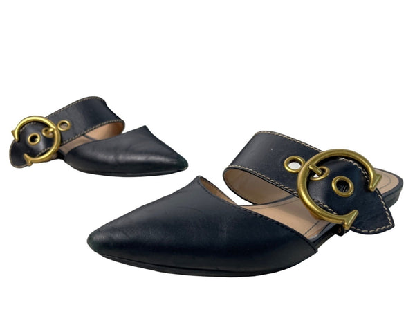 Coach Women’s Black Leather Verona Mule  Pointed Toe Slide In Shoes Sz 6.5