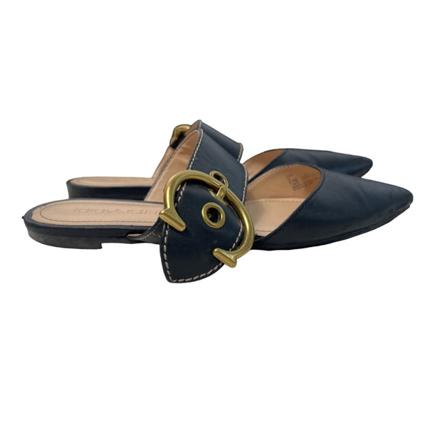 Coach Women’s Black Leather Verona Mule  Pointed Toe Slide In Shoes Sz 6.5