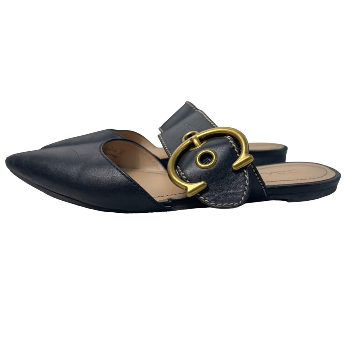 Coach Women’s Black Leather Verona Mule  Pointed Toe Slide In Shoes Sz 6.5