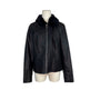 Baccini Black Faux Leather Jacket W Faux Fur Collar & Zippered Sleeves Women Size L