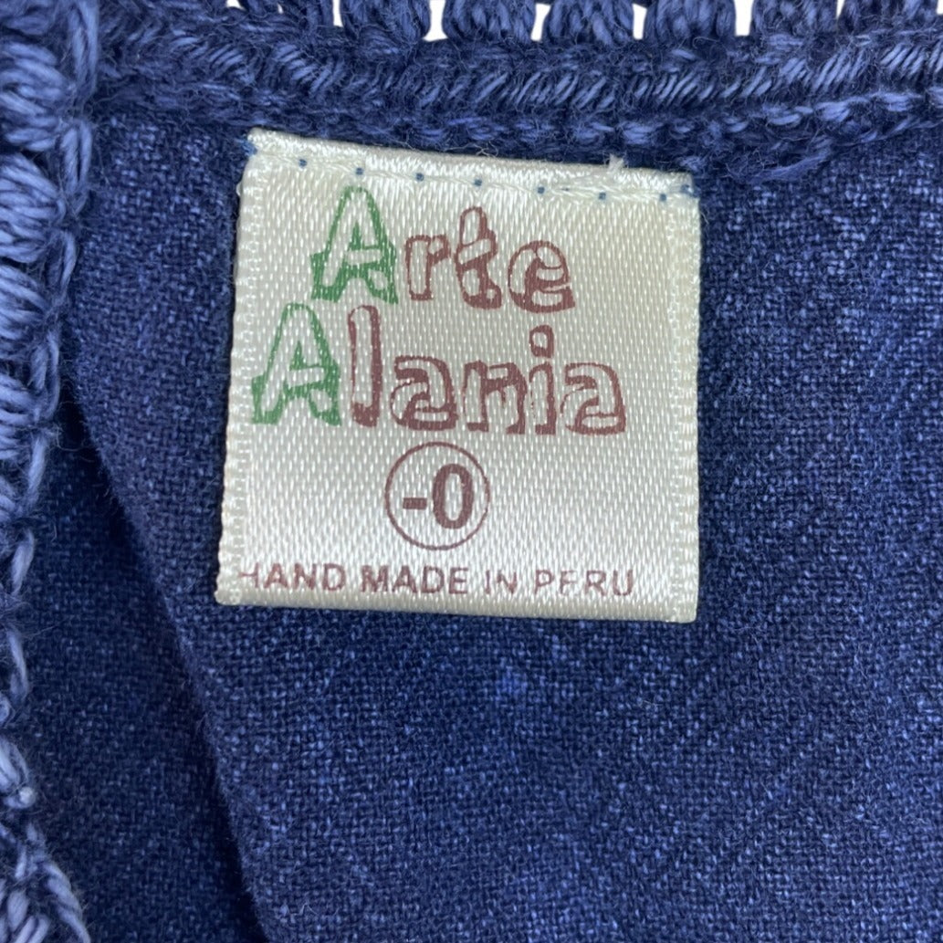 Arte Alania Handmade Baby Denim Dress Embroidered Sun Rain & Bunny Art Size 0