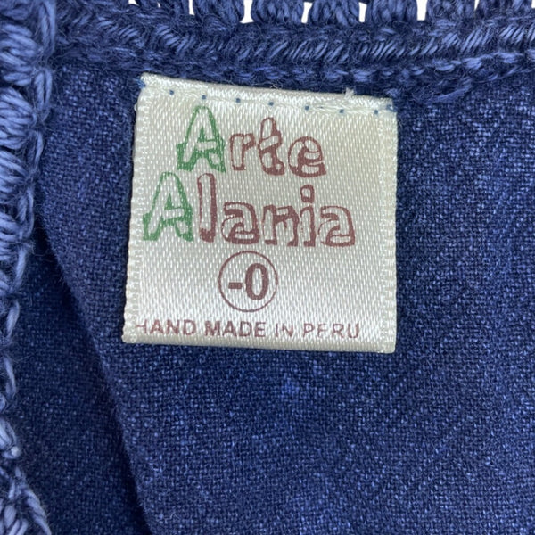 Arte Alania Handmade Baby Denim Dress Embroidered Sun Rain & Bunny Art Size 0