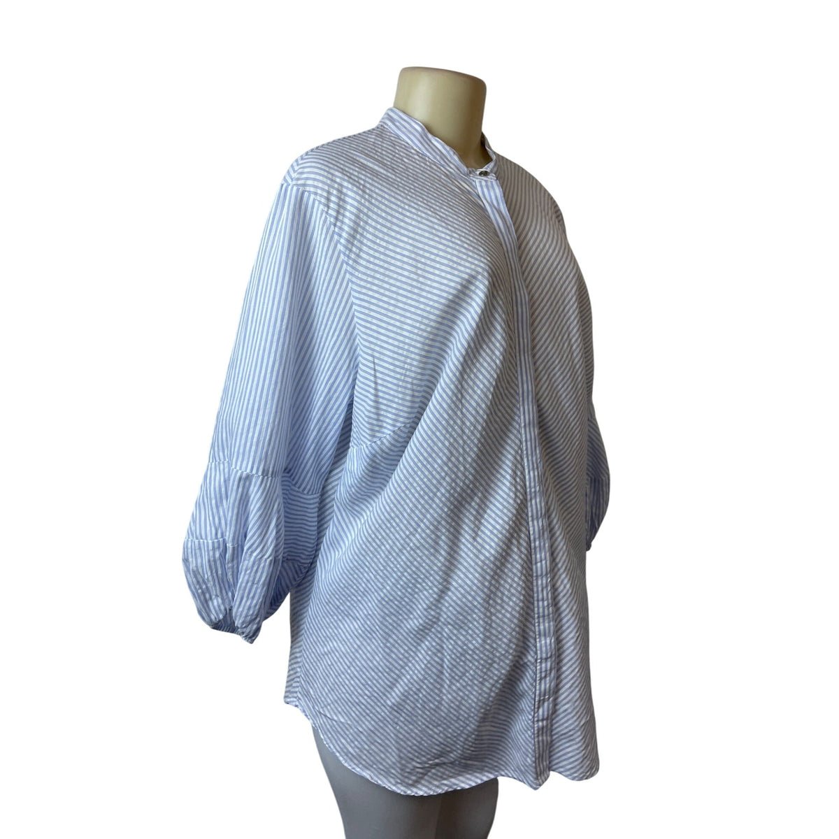 Lauren Ralph Lauren Sz 2X Striped Button-Up Collarless Long Sleeve Women Shirt