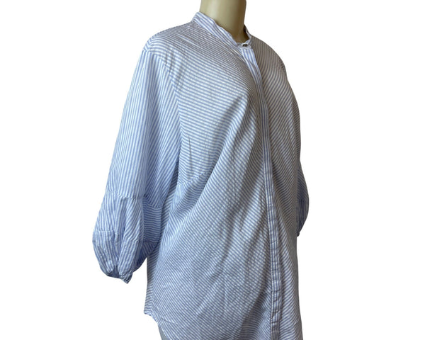 Lauren Ralph Lauren Sz 2X Striped Button-Up Collarless Long Sleeve Women Shirt