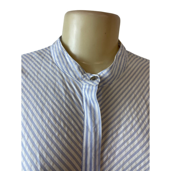 Lauren Ralph Lauren Sz 2X Striped Button-Up Collarless Long Sleeve Women Shirt