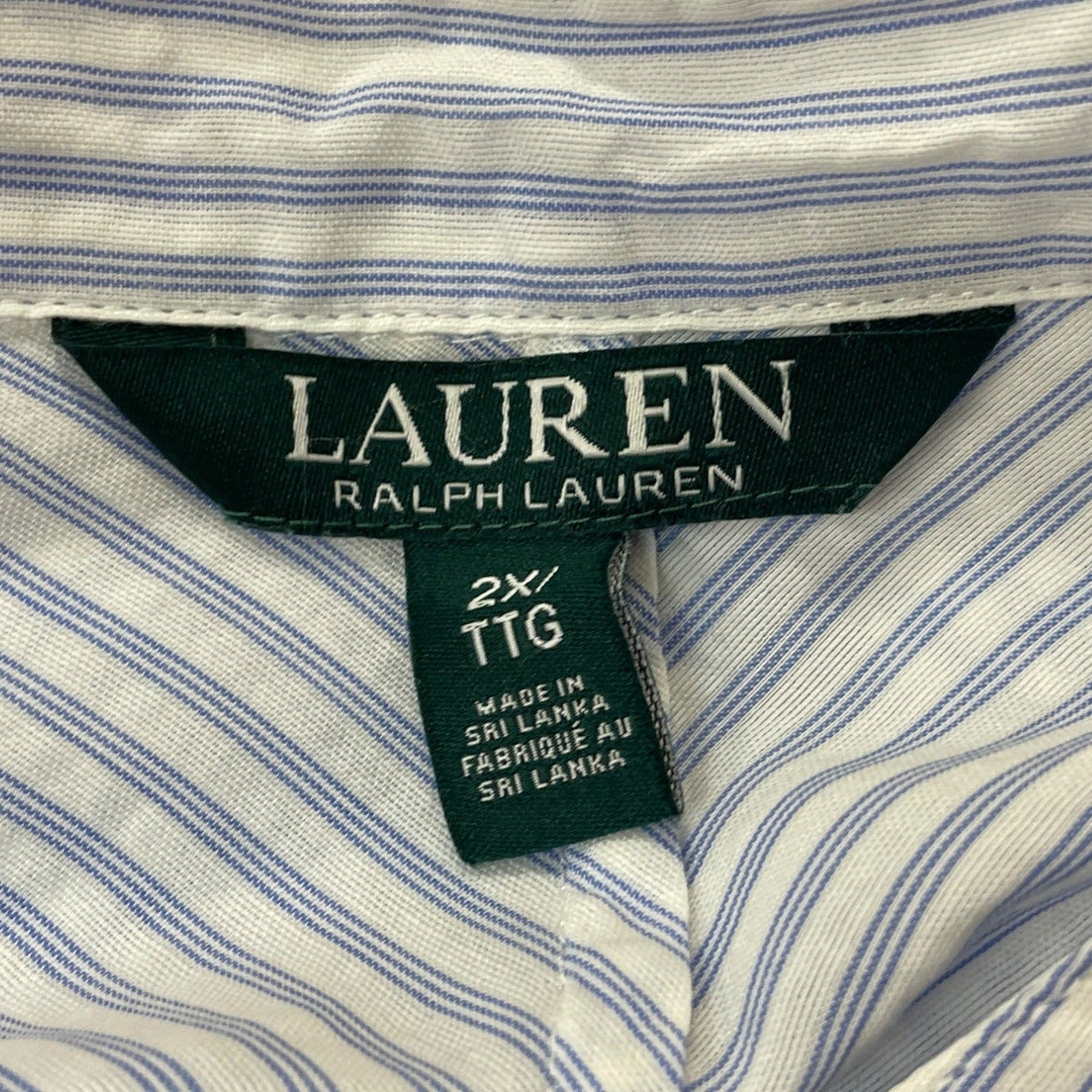 Lauren Ralph Lauren Sz 2X Striped Button-Up Collarless Long Sleeve Women Shirt