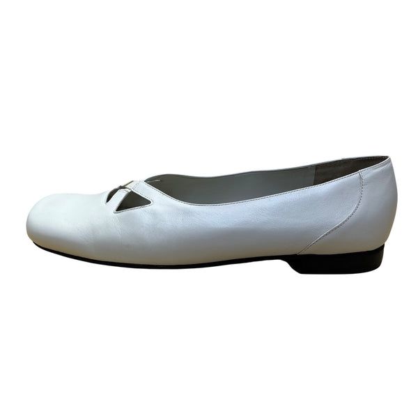 Trotters Women’s White Leather Maggie Design Slip-On Flats Size 12W