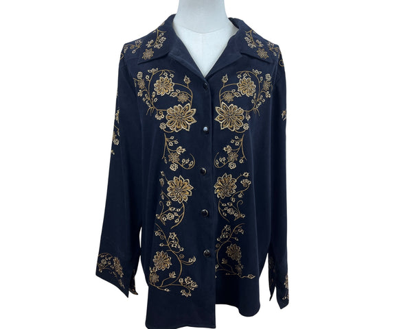 Vintage Victoria Costa Occasion Women's Black Floral Button-Up Shirt Sz L