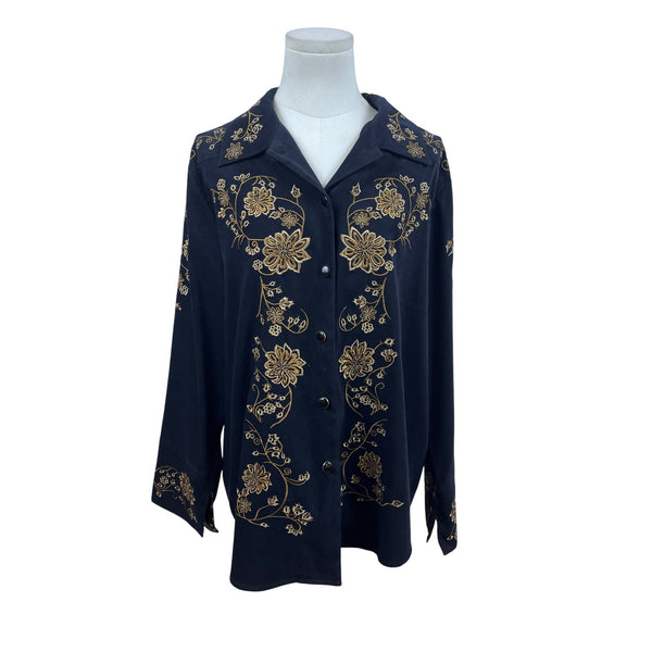 Vintage Victoria Costa Occasion Women's Black Floral Button-Up Shirt Sz L
