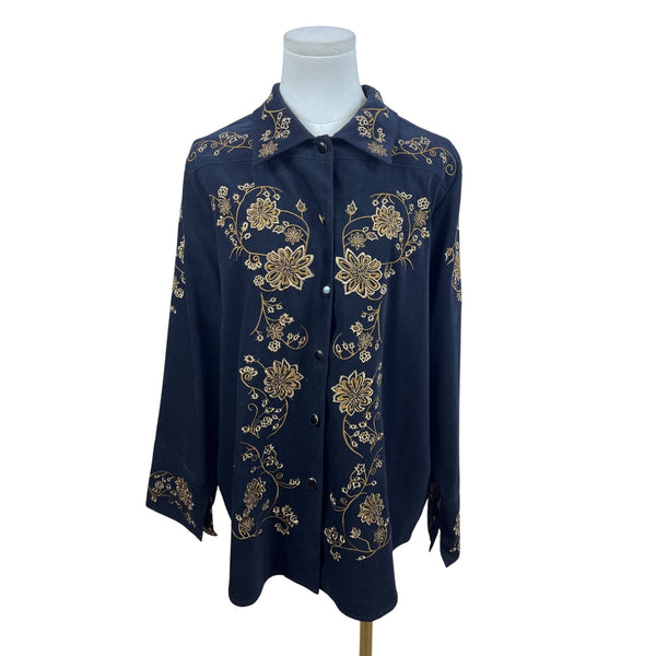 Vintage Victoria Costa Occasion Women's Black Floral Button-Up Shirt Sz L