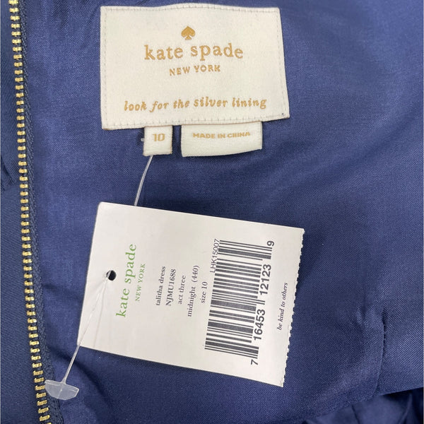 Kate Spade Blue Talitha Dress With Ruffle Hem & Gold Zipper Back Size 10 - New