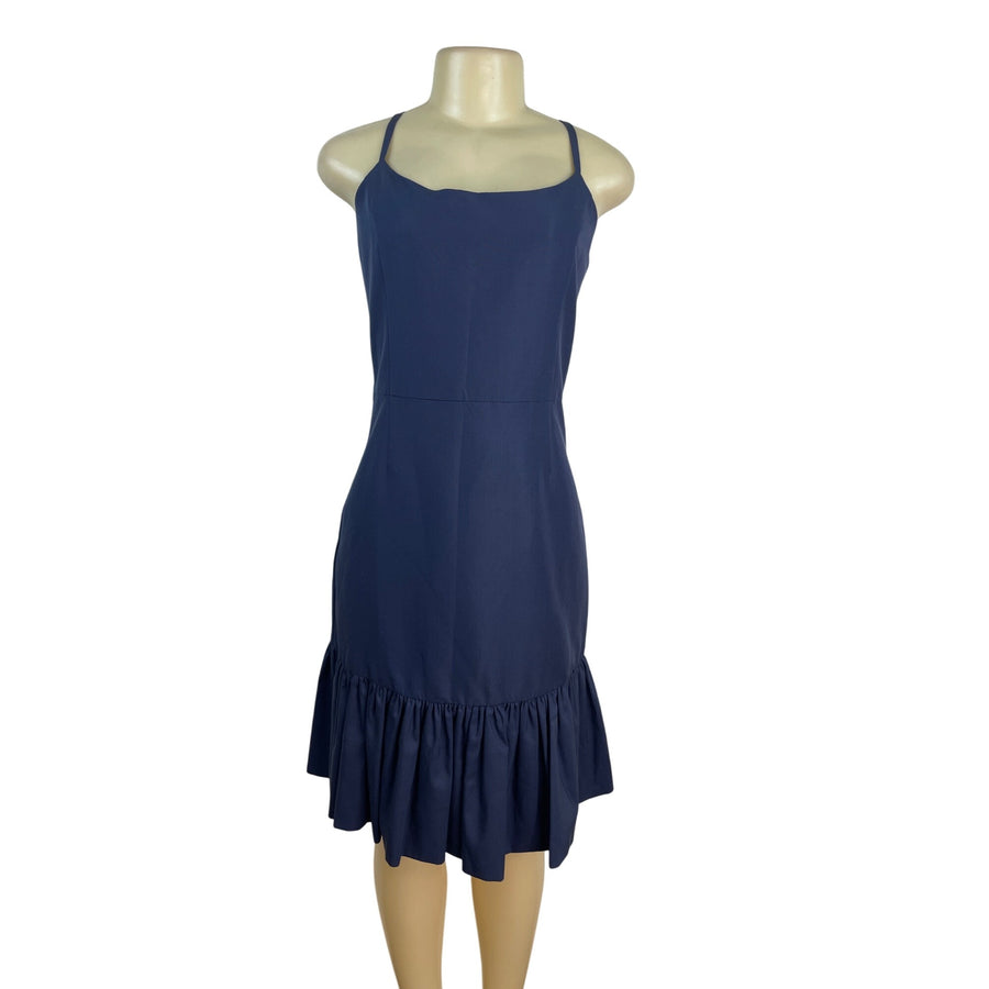 Kate Spade Blue Talitha Dress With Ruffle Hem & Gold Zipper Back Size 10