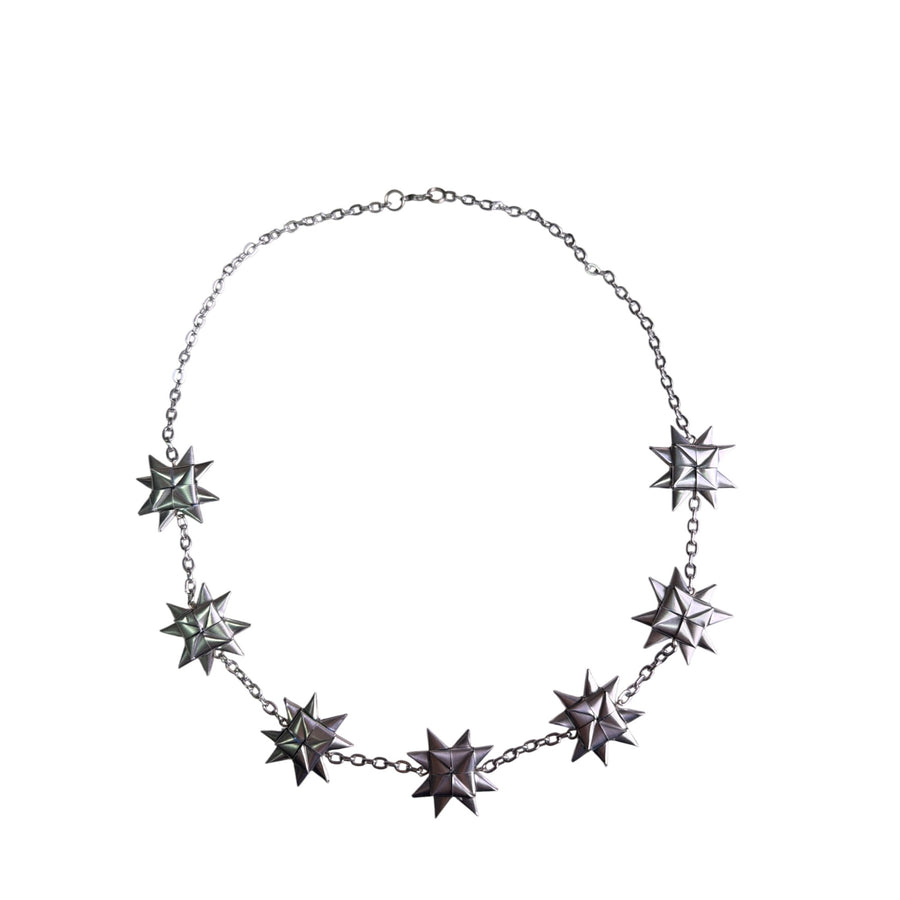 Silver Women Steel Star Motif Chain Necklace Modern Geometric Design Adjustable Fit