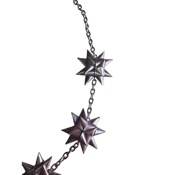 Silver Women Steel Star Motif Chain Necklace Modern Geometric Design Adjustable Fit