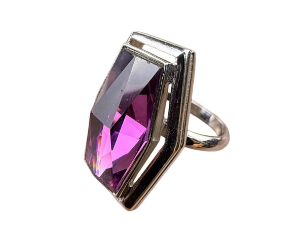 Sarah Coventry Womens Purple Faceted Glass Statement Cocktail Ring Adjustable Size