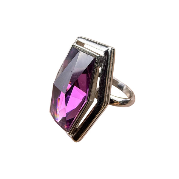 Sarah Coventry Womens Purple Faceted Glass Statement Cocktail Ring Adjustable Size