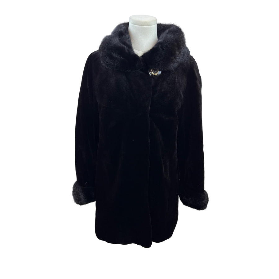 Vintage Silverman Black Sheared Black Mink Fur Coat With Mink Collar & Cuffs Size 8