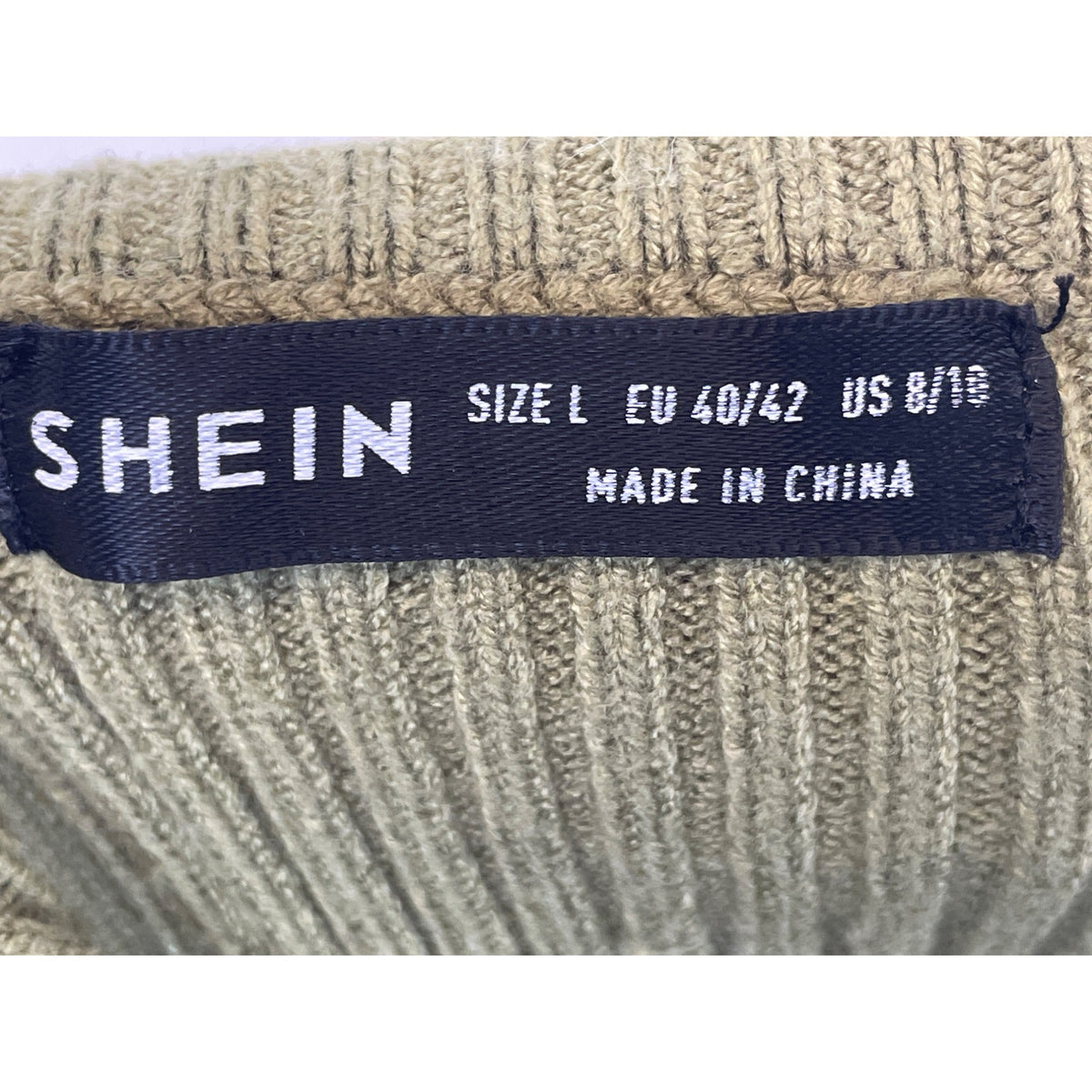 Shein Womens Olive Green Ribbed Off-Shoulder Sweater With Ruffle Hem & Sleeves Size L