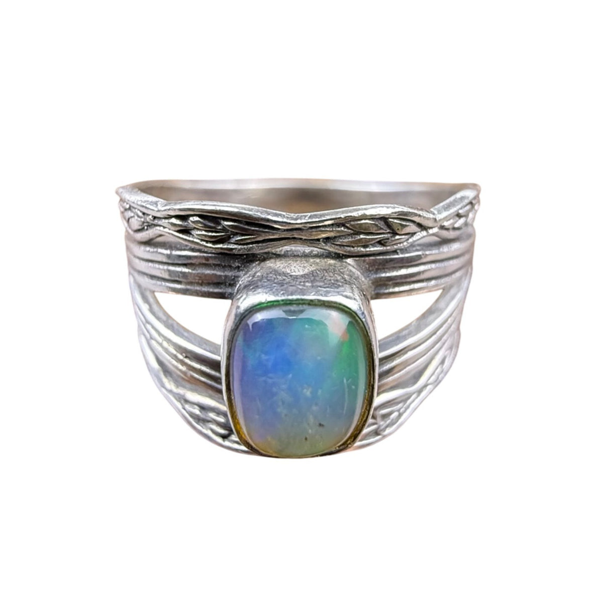 Vintage Sterling Silver 925 Womens Opal Ring Intricate Cutout Design Siz 10