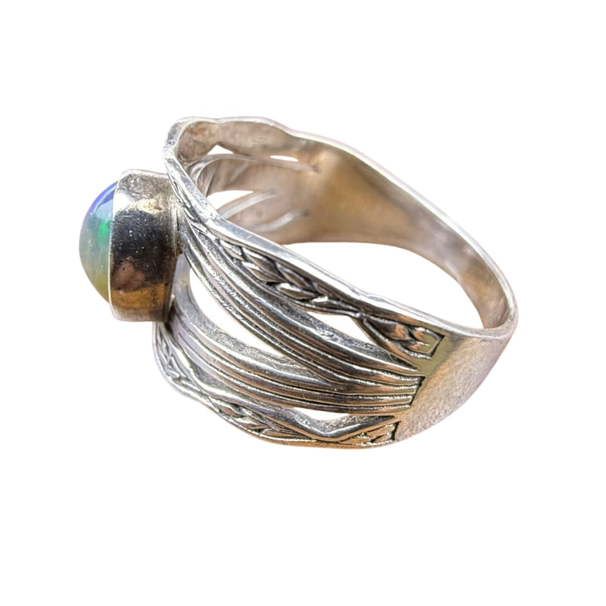 Vintage Sterling Silver 925 Womens Opal Ring Intricate Cutout Design Siz 10