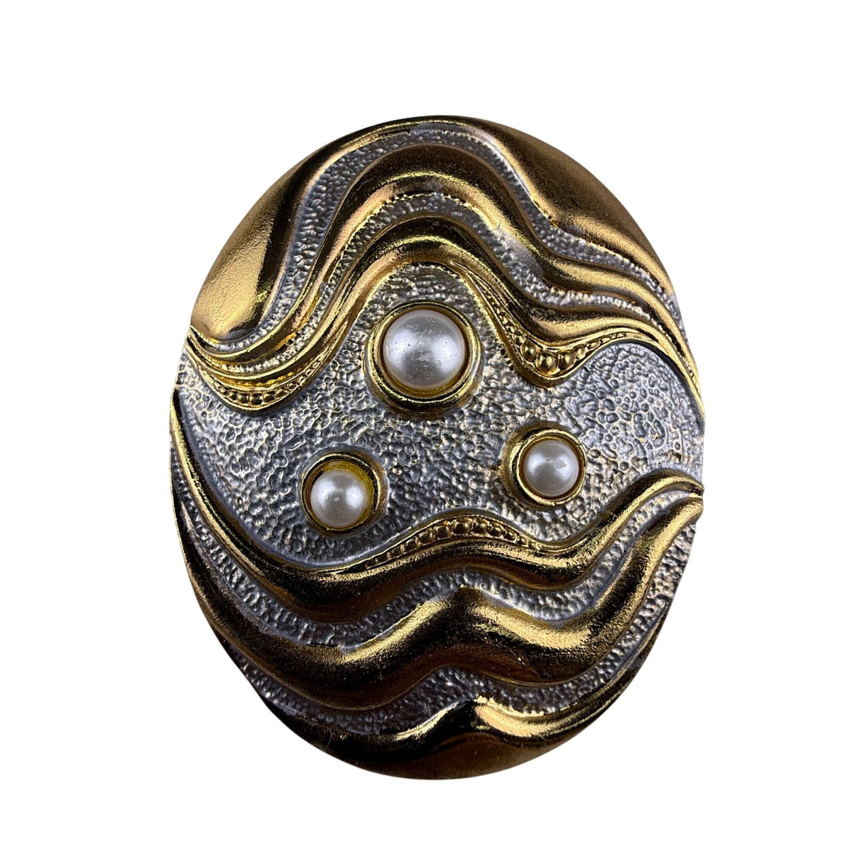 Vintage HR Gold & Silver Oval Belt Buckle With Pearl Accents