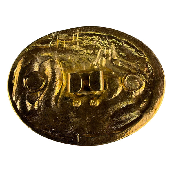 Vintage HR Gold & Silver Oval Belt Buckle With Pearl Accents