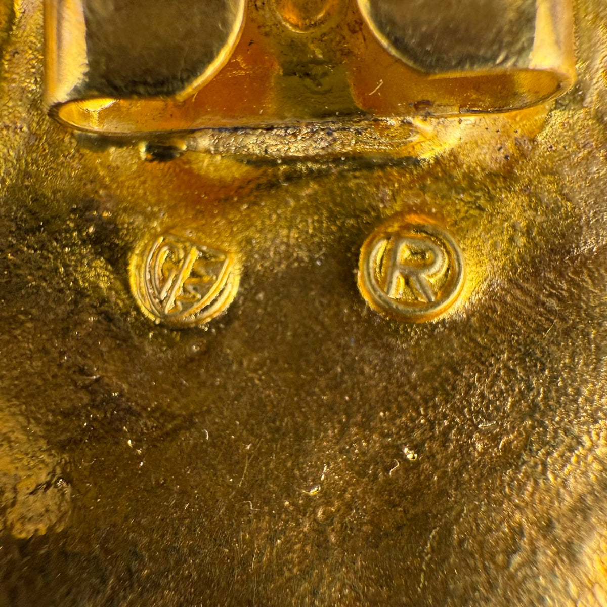 Vintage HR Gold & Silver Oval Belt Buckle With Pearl Accents