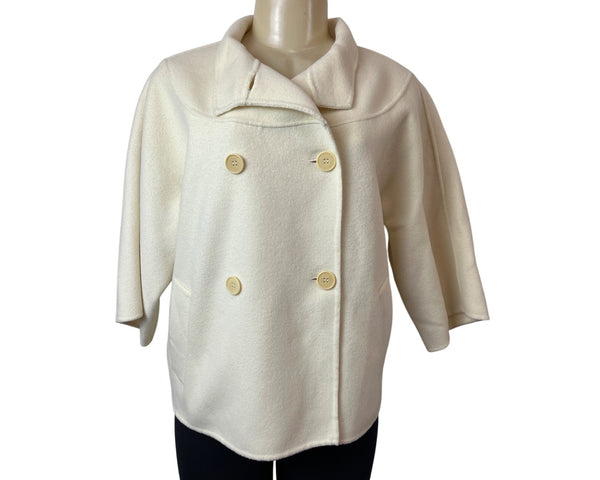 Talbots Ivory Wool Blend Size 12 Double Breasted 3/4 Sleeves Womens Peacoat