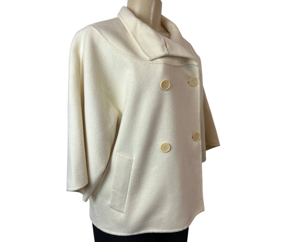 Talbots Ivory Wool Blend Size 12 Double Breasted 3/4 Sleeves Womens Peacoat