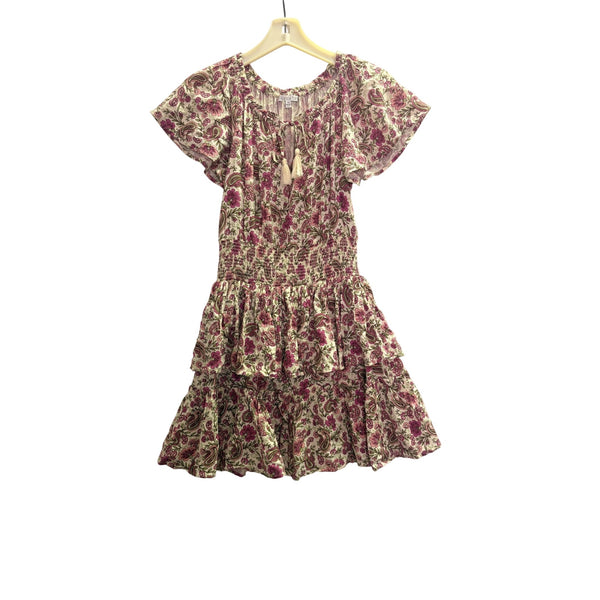 Patrons Of Peace Womens Multicolor Floral Smocked Ruffle Boho Dress XS