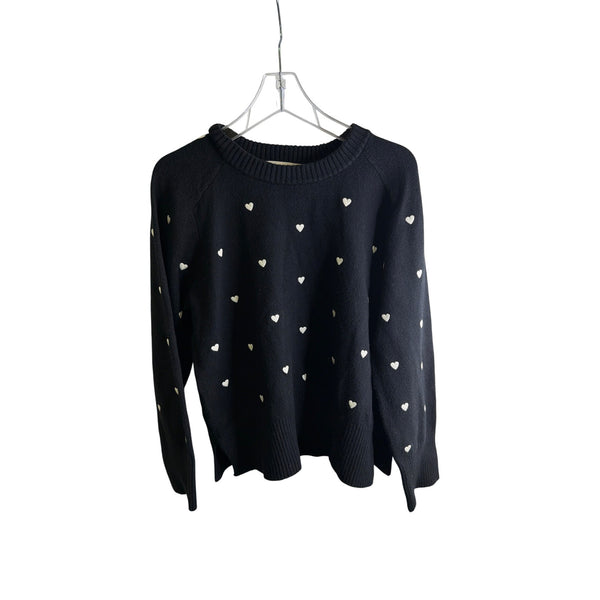 Loft Womens Black Cotton Blend Heart Pattern Pullover Sweater Size XL