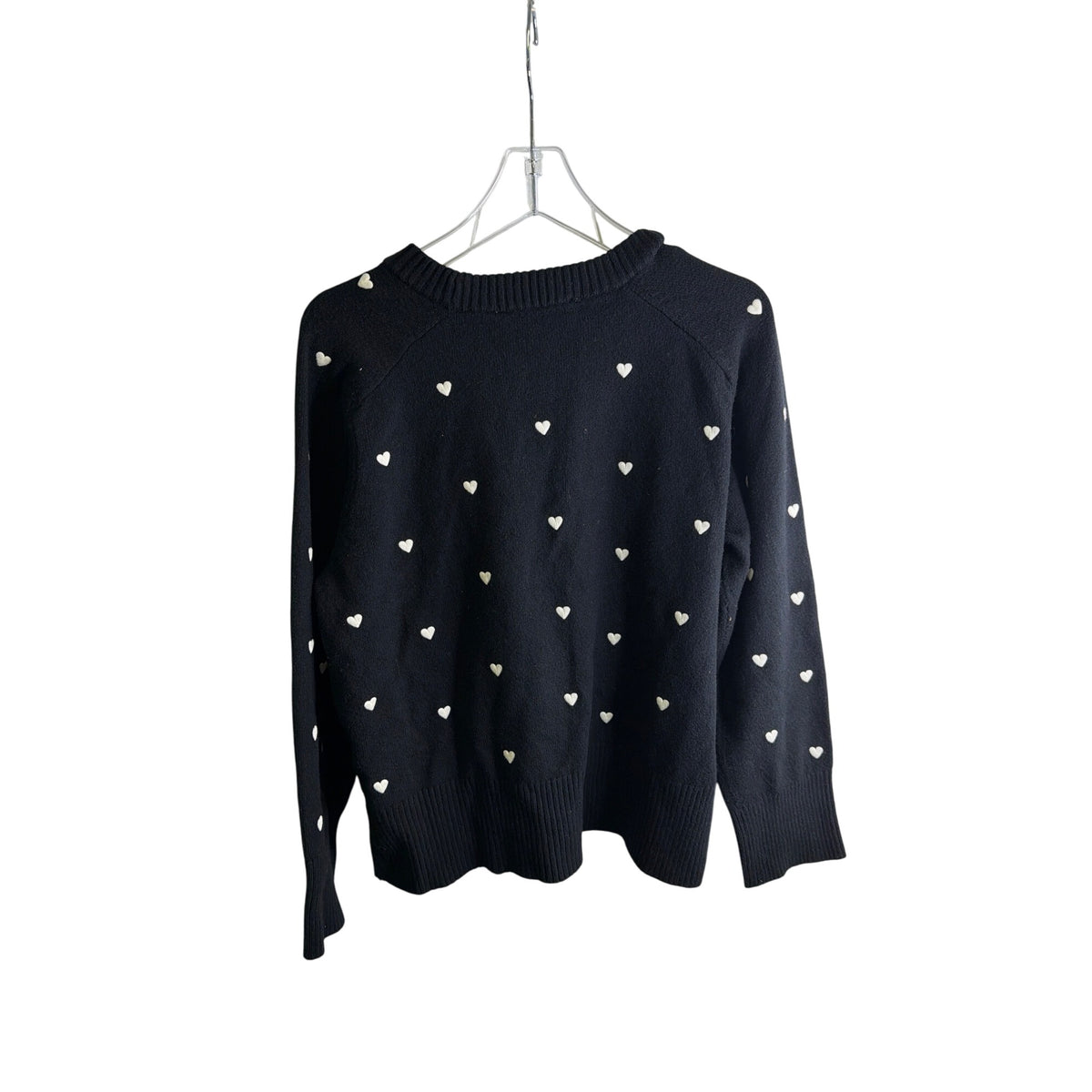 Loft Womens Black Cotton Blend Heart Pattern Pullover Sweater Size XL