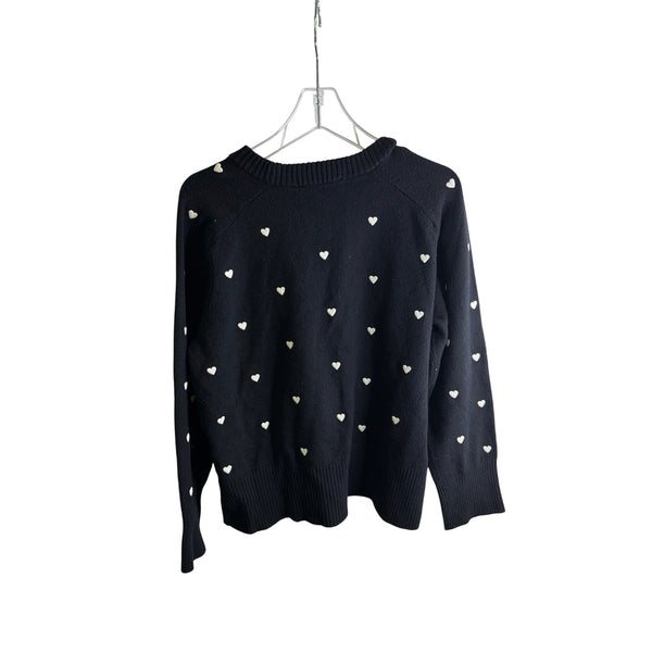 Loft Womens Black Cotton Blend Heart Pattern Pullover Sweater Size XL